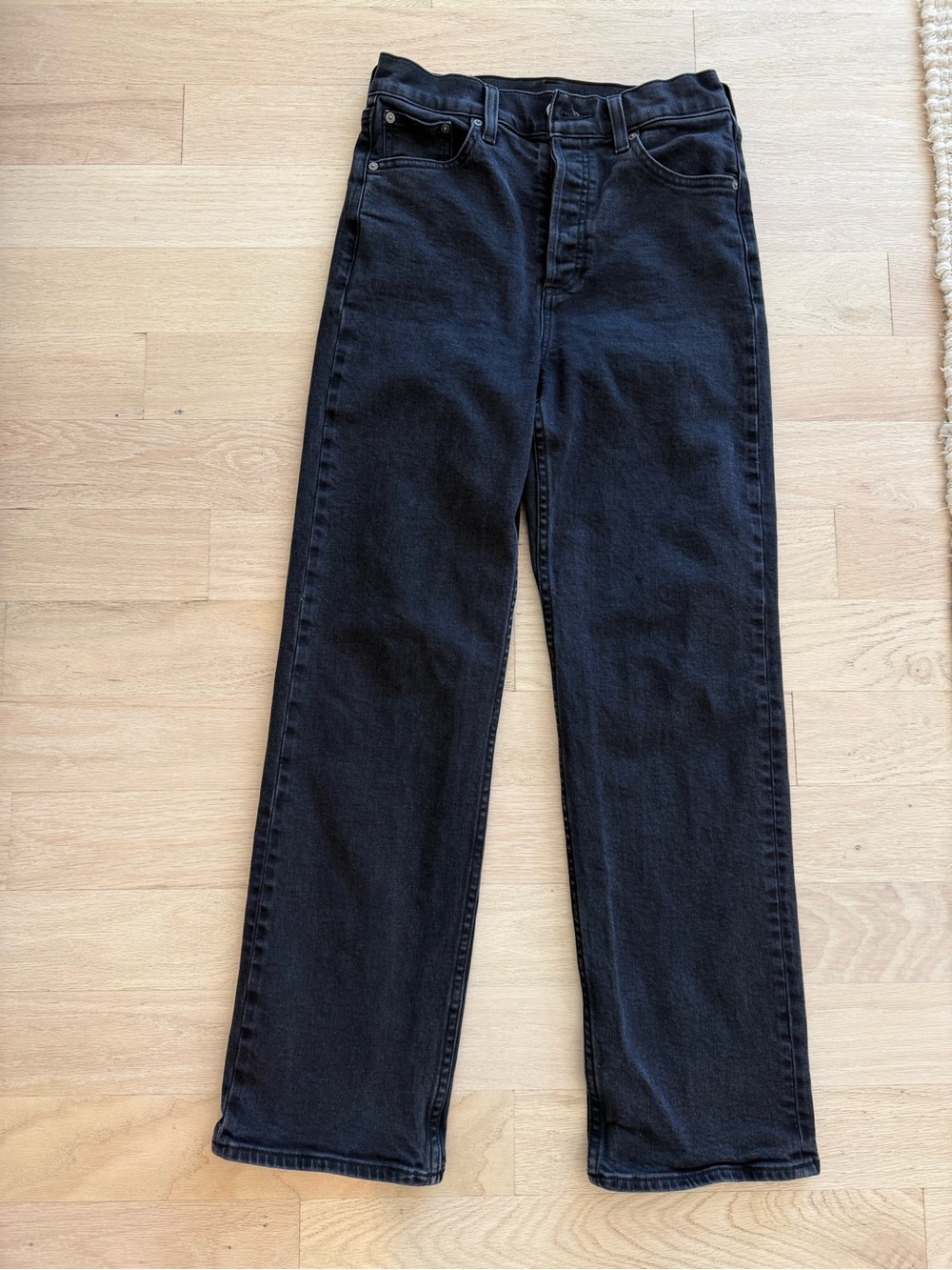Denim Forum Black Straight-Leg Women's Jeans, Arlo High Rise Straight 28” inseam